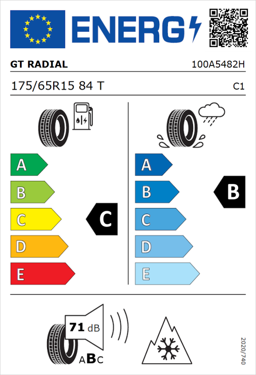 Tyre Label for GT Radial 4Seasons 175/65R15 84T