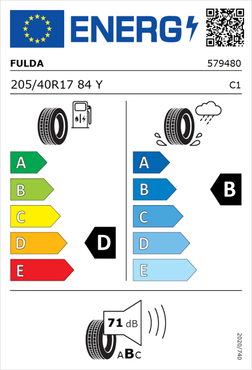 Tyre Label for Fulda SportControl 2 205/40R17 84Y