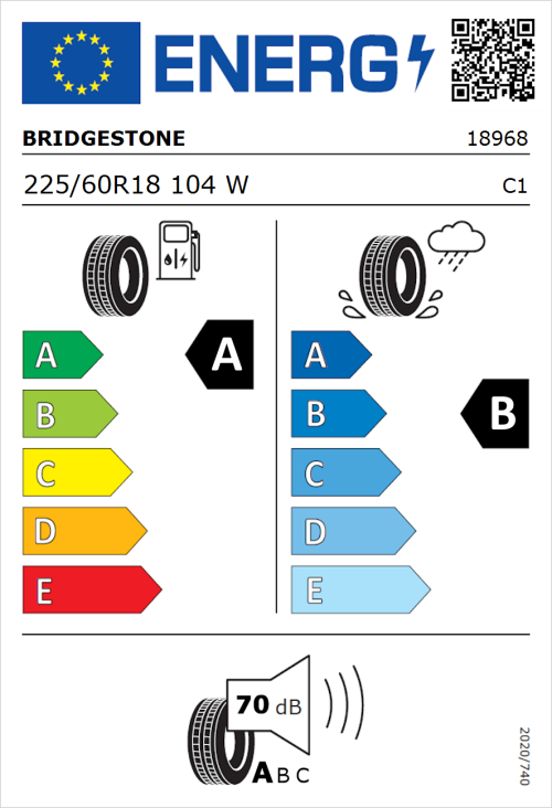 Tyre Label for Bridgestone Alenza 001 225/60R18 104W