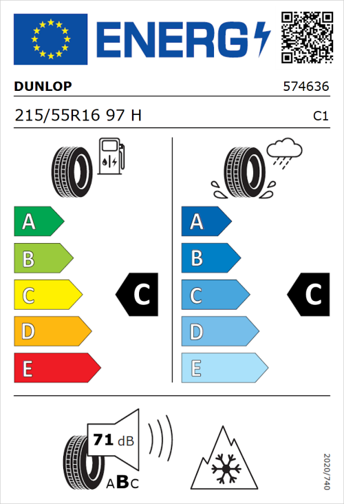 Tyre Label for Dunlop SP Winter Sport 5 215/55R16 97H