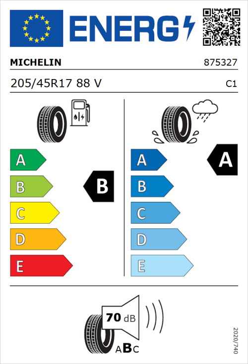 Tyre Label for Michelin Primacy 5 205/45R17 88V