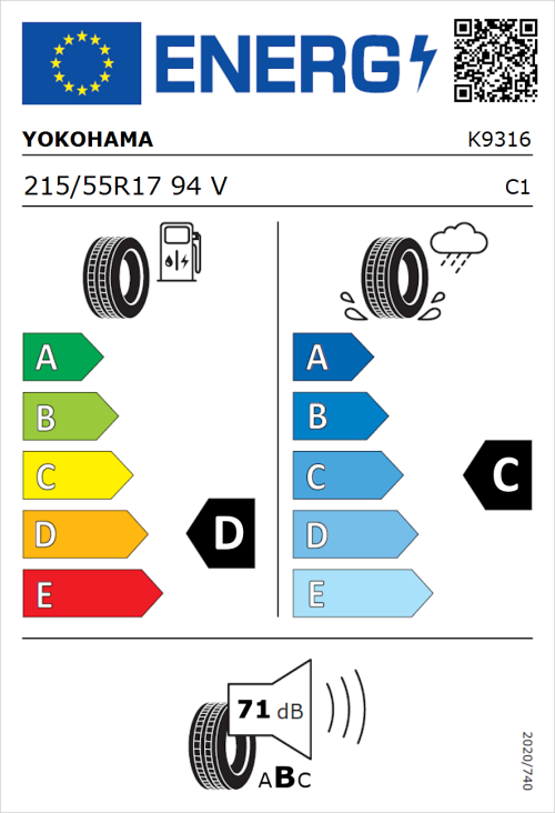 Tyre Label for Yokohama G900 215/55R17 94V