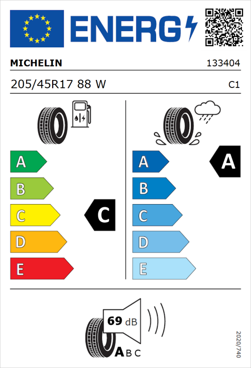 Tyre Label for Michelin Primacy 3 (Zero Pressure) 205/45R17 88W